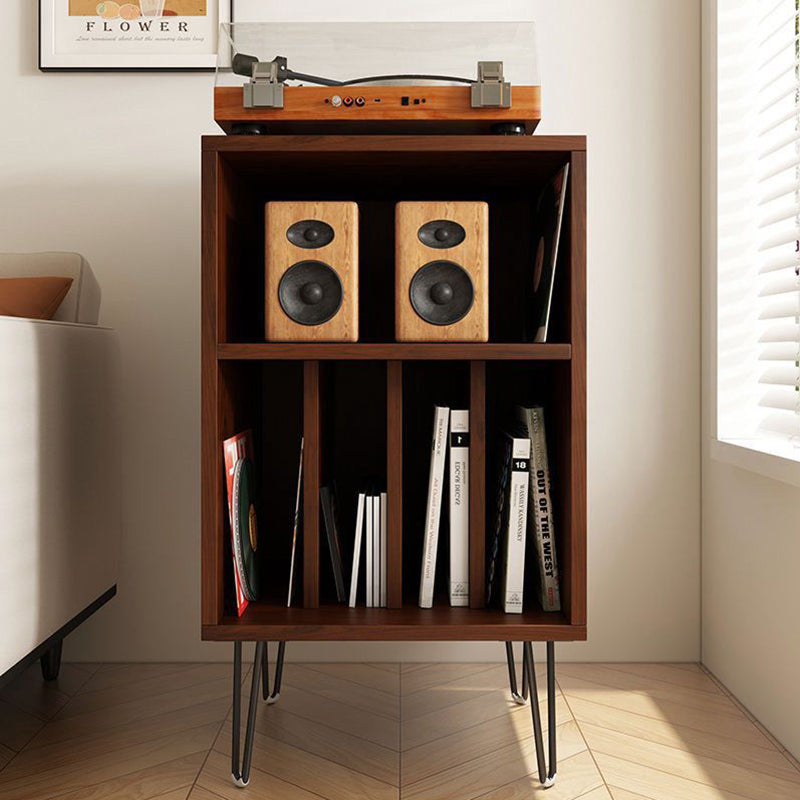 Moderner minimalistischer rechteckiger Schallplatten-Aufbewahrungsschrank aus Spanplatte und Metall, 2 Ebenen, für das Wohnzimmer 
