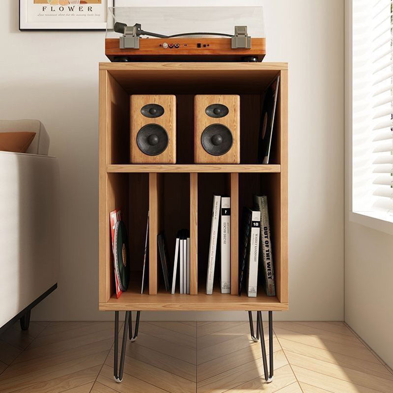 Moderner minimalistischer rechteckiger Schallplatten-Aufbewahrungsschrank aus Spanplatte und Metall, 2 Ebenen, für das Wohnzimmer 