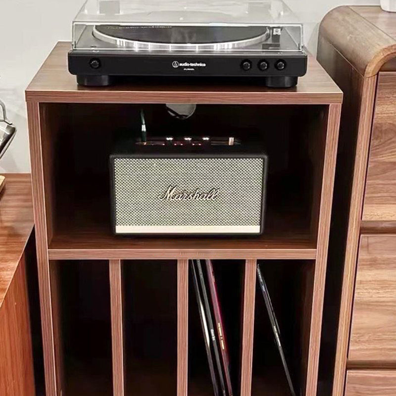 Moderner minimalistischer rechteckiger Schallplatten-Aufbewahrungsschrank aus Spanplatte und Metall, 2 Ebenen, für das Wohnzimmer 