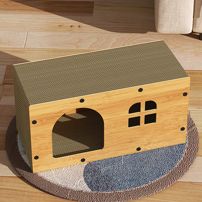 Traditional Farmhouse Integrated Rectangular MDF Corrugated Paper Sturdy Cat Beds 1-Cabinet For Living Room