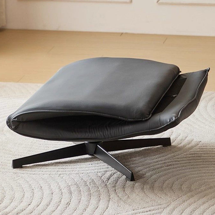 Sillón auxiliar desmontable contemporáneo escandinavo giratorio con forma de arco, de chenilla, cuero sintético, acero al carbono, algodón afelpado y espuma, con respaldo y sin reposabrazos, para sala de estar y dormitorio 