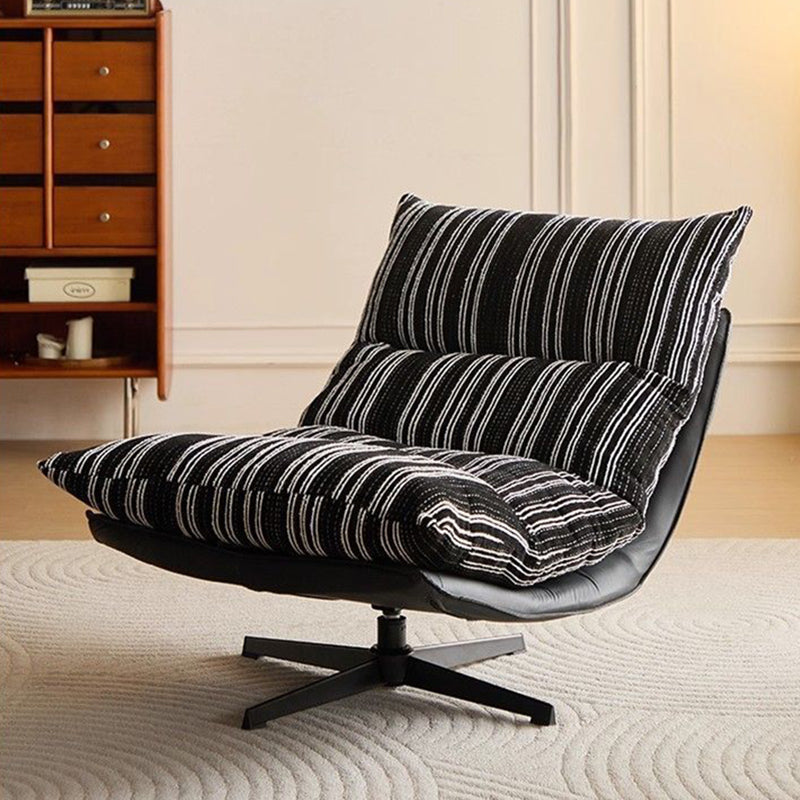 Sillón auxiliar desmontable contemporáneo escandinavo giratorio con forma de arco, de chenilla, cuero sintético, acero al carbono, algodón afelpado y espuma, con respaldo y sin reposabrazos, para sala de estar y dormitorio 