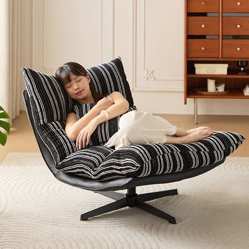 Sillón auxiliar desmontable contemporáneo escandinavo giratorio con forma de arco, de chenilla, cuero sintético, acero al carbono, algodón afelpado y espuma, con respaldo y sin reposabrazos, para sala de estar y dormitorio 