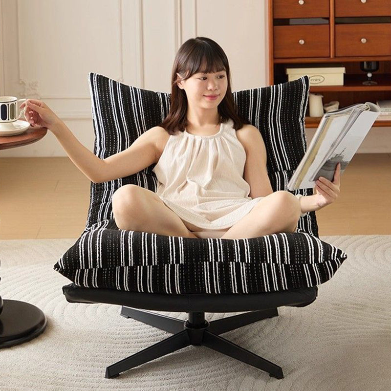 Sillón auxiliar desmontable contemporáneo escandinavo giratorio con forma de arco, de chenilla, cuero sintético, acero al carbono, algodón afelpado y espuma, con respaldo y sin reposabrazos, para sala de estar y dormitorio 
