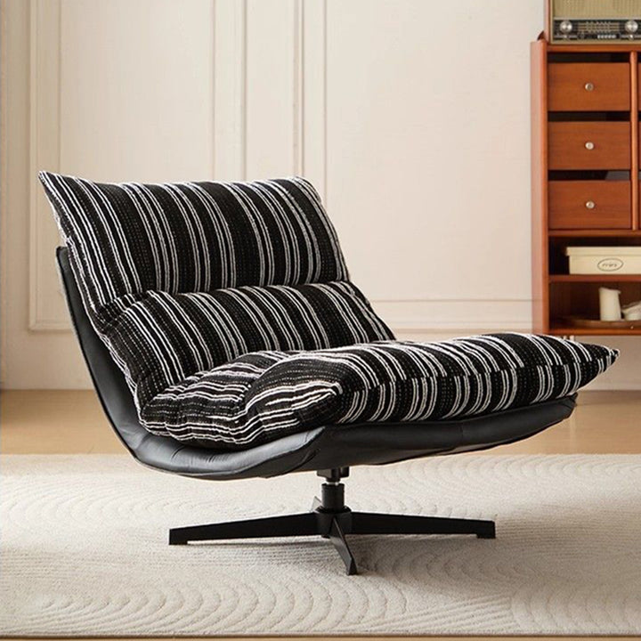 Contemporary Scandinavian Rotatable Arc-Shaped Jacquard Linen Faux Leather Iron Plush Cotton Sponge Lazy Detachable Accent Chair Backrest Armless For Living Room & Bedroom