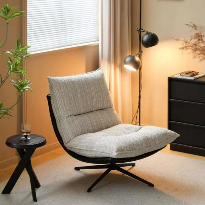Contemporary Scandinavian Rotatable Arc-Shaped Jacquard Linen Faux Leather Iron Plush Cotton Sponge Lazy Detachable Accent Chair Backrest Armless For Living Room & Bedroom