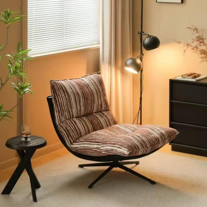 Contemporary Scandinavian Rotatable Arc-Shaped Jacquard Linen Faux Leather Iron Plush Cotton Sponge Lazy Detachable Accent Chair Backrest Armless For Living Room & Bedroom