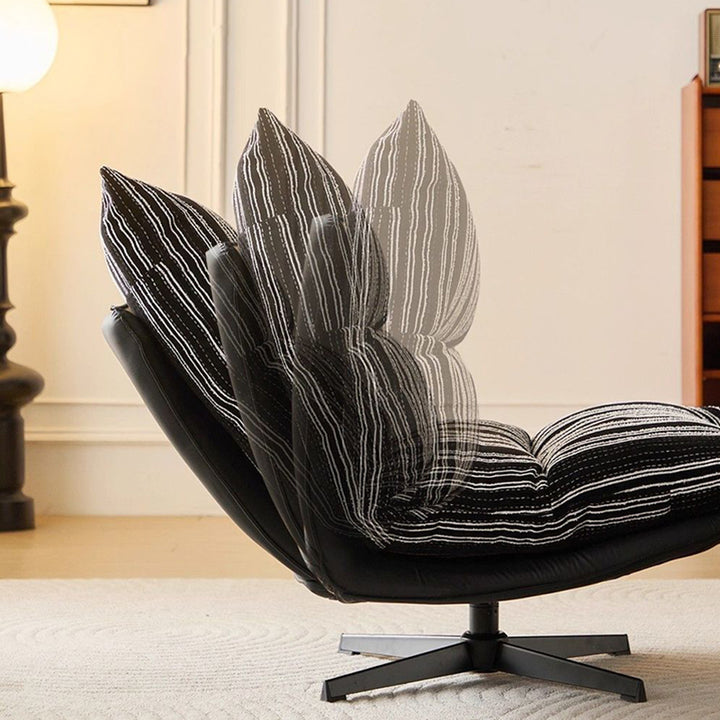 Sillón auxiliar desmontable contemporáneo escandinavo giratorio con forma de arco, de chenilla, cuero sintético, acero al carbono, algodón afelpado y espuma, con respaldo y sin reposabrazos, para sala de estar y dormitorio 