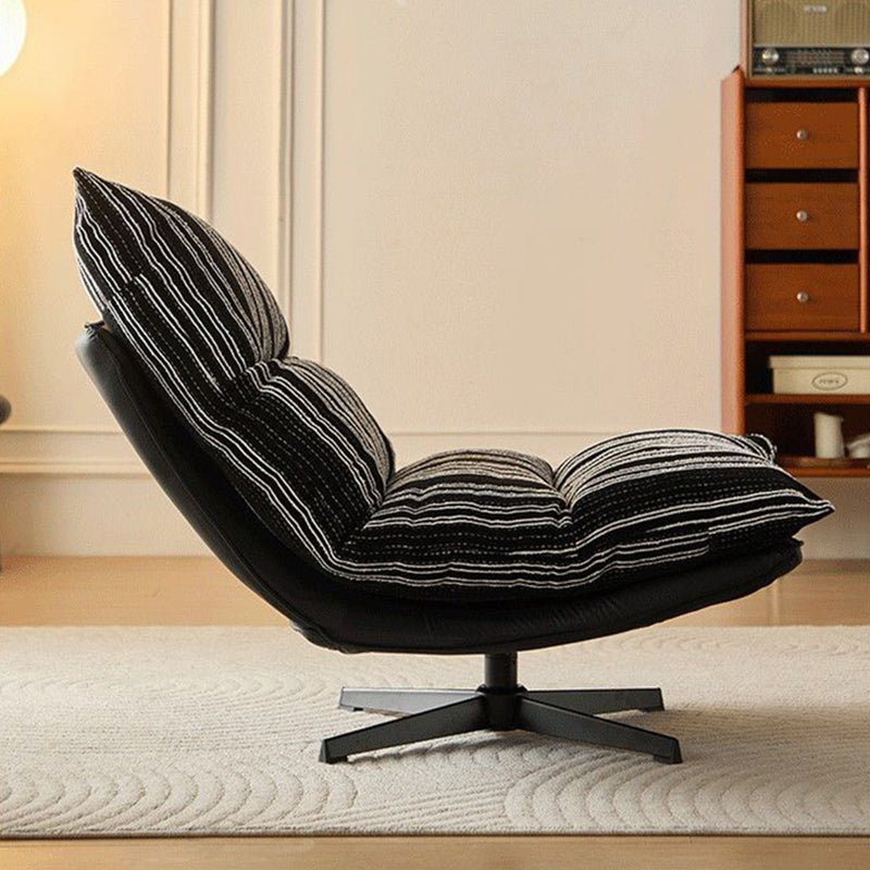 Sillón auxiliar desmontable contemporáneo escandinavo giratorio con forma de arco, de chenilla, cuero sintético, acero al carbono, algodón afelpado y espuma, con respaldo y sin reposabrazos, para sala de estar y dormitorio 