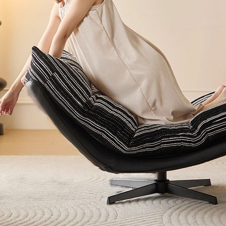 Sillón auxiliar desmontable contemporáneo escandinavo giratorio con forma de arco, de chenilla, cuero sintético, acero al carbono, algodón afelpado y espuma, con respaldo y sin reposabrazos, para sala de estar y dormitorio 