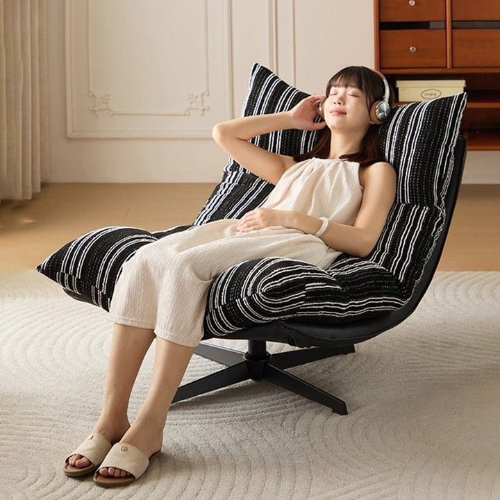 Sillón auxiliar desmontable contemporáneo escandinavo giratorio con forma de arco, de chenilla, cuero sintético, acero al carbono, algodón afelpado y espuma, con respaldo y sin reposabrazos, para sala de estar y dormitorio 