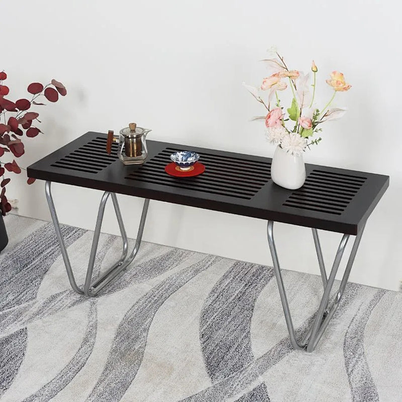 Banc linéaire moderne minimaliste en fer et bois, sans dossier ni accoudoirs, pour salon et chambre 
