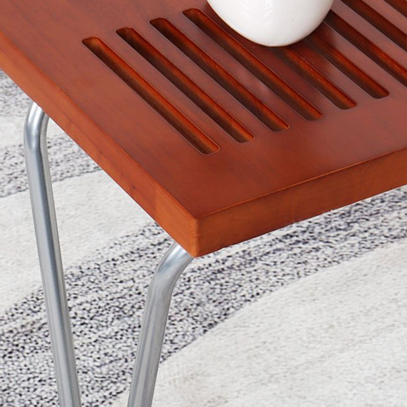 Modern Minimalist Linear Iron Wood Bench Backless Armless For Living Room & Bedroom
