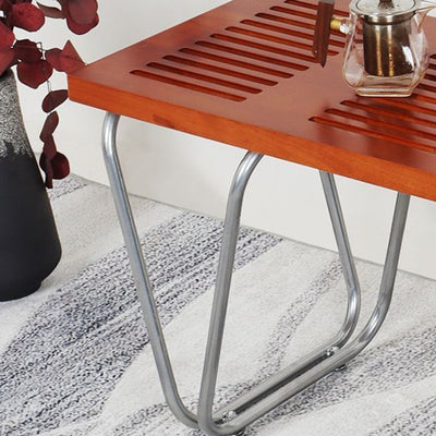 Modern Minimalist Linear Iron Wood Bench Backless Armless For Living Room & Bedroom