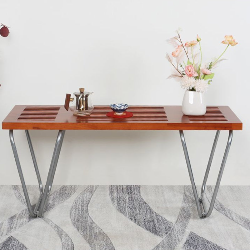 Modern Minimalist Linear Iron Wood Bench Backless Armless For Living Room & Bedroom