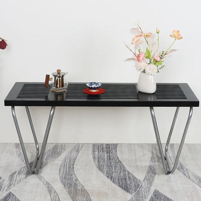 Modern Minimalist Linear Iron Wood Bench Backless Armless For Living Room & Bedroom