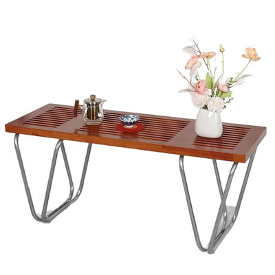 Modern Minimalist Linear Iron Wood Bench Backless Armless For Living Room & Bedroom