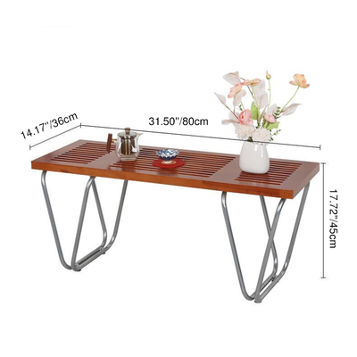 Modern Minimalist Linear Iron Wood Bench Backless Armless For Living Room & Bedroom