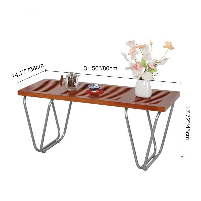 Modern Minimalist Linear Iron Wood Bench Backless Armless For Living Room & Bedroom