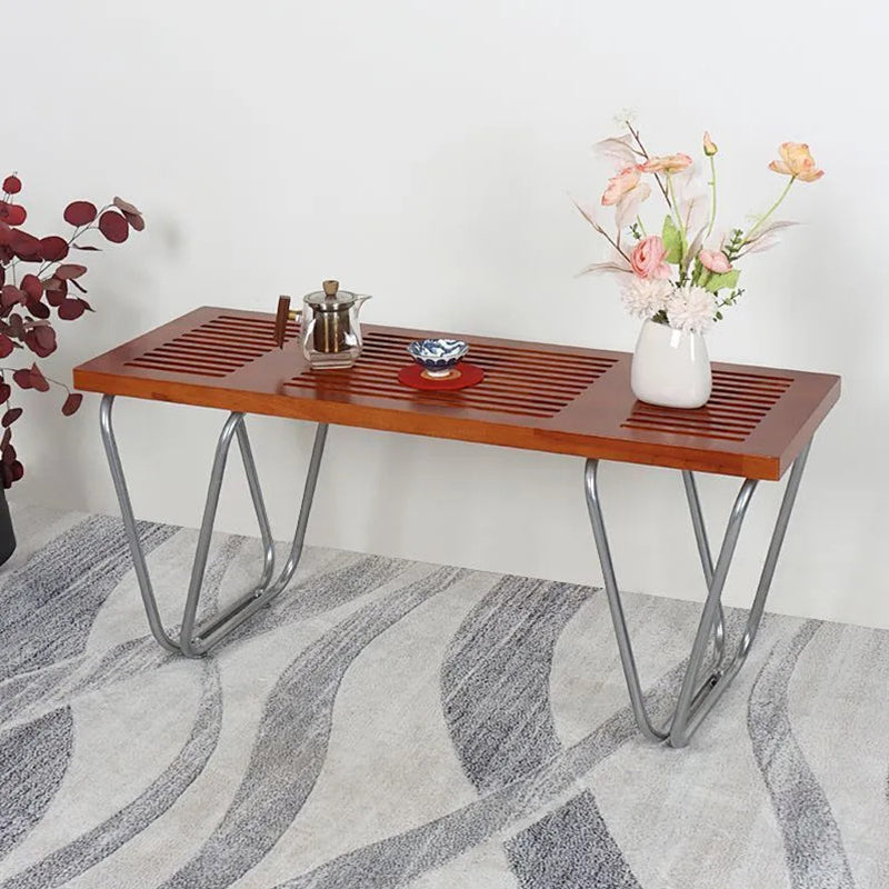 Modern Minimalist Linear Iron Wood Bench Backless Armless For Living Room & Bedroom