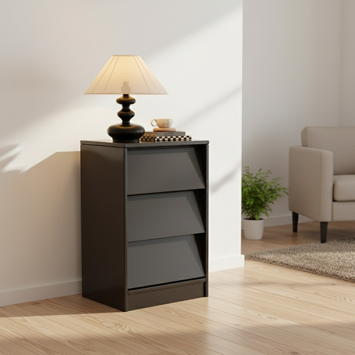 Traditional Vintage Venetian Blind Rectangular Eco-Friendly Engineered Wood Fiberboard Carbon Steel Storage Cabinet 3-Drawer For Living Room