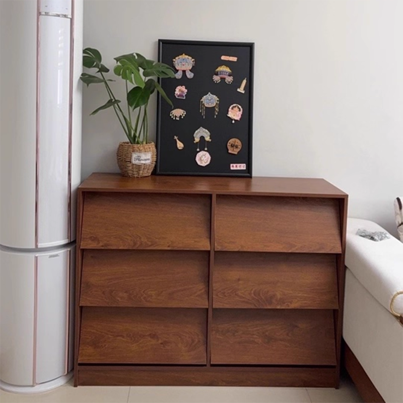 Contemporary Retro Venetian Blind Rectangular Pine Wood Carbon Steel Storage Cabinet 6/9-Drawer For Living Room & Bedroom