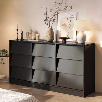 Contemporary Retro Venetian Blind Rectangular Pine Wood Carbon Steel Storage Cabinet 6/9-Drawer For Living Room & Bedroom