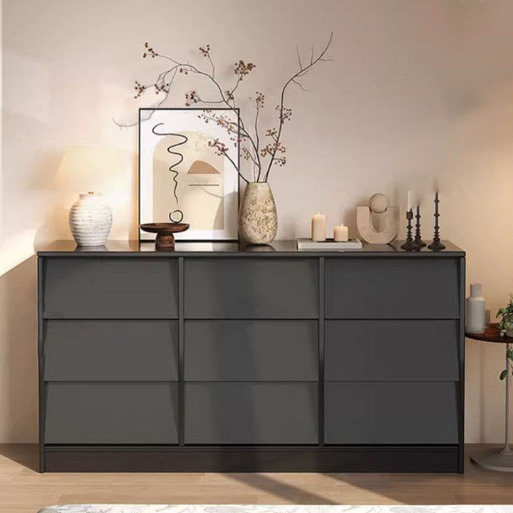Aparador rectangular contemporáneo retro de persiana veneciana, ecológico, de madera de ingeniería MDF y acero al carbono, con 6/9 cajones, para salón y dormitorio 