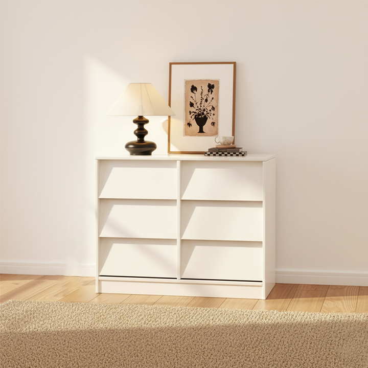 Aparador rectangular contemporáneo retro de persiana veneciana, ecológico, de madera de ingeniería MDF y acero al carbono, con 6/9 cajones, para salón y dormitorio 