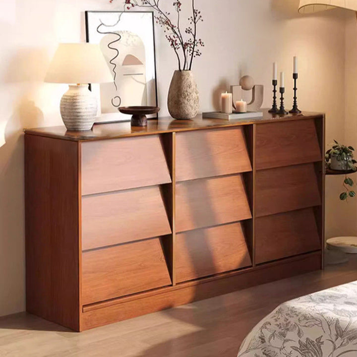 Aparador rectangular contemporáneo retro de persiana veneciana, ecológico, de madera de ingeniería MDF y acero al carbono, con 6/9 cajones, para salón y dormitorio 