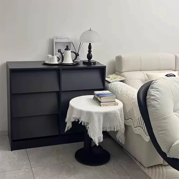 Aparador rectangular contemporáneo retro de persiana veneciana, ecológico, de madera de ingeniería MDF y acero al carbono, con 6/9 cajones, para salón y dormitorio 