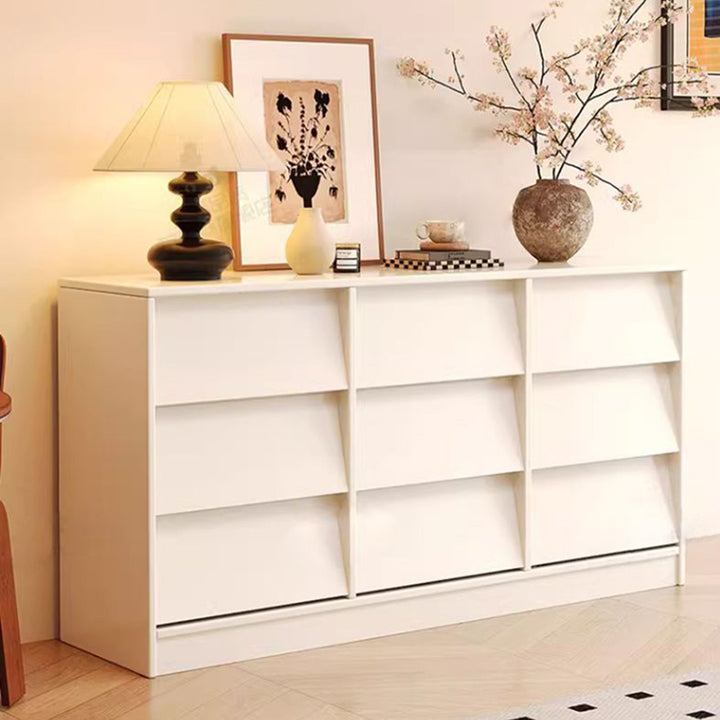 Aparador rectangular contemporáneo retro de persiana veneciana, ecológico, de madera de ingeniería MDF y acero al carbono, con 6/9 cajones, para salón y dormitorio 