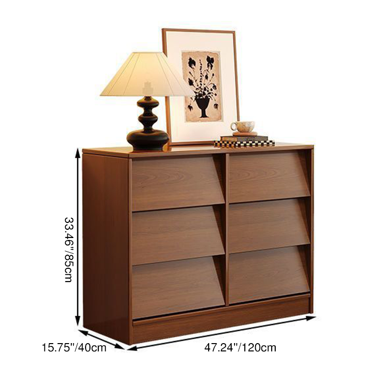 Contemporary Retro Venetian Blind Rectangular Pine Wood Carbon Steel Storage Cabinet 6/9-Drawer For Living Room & Bedroom