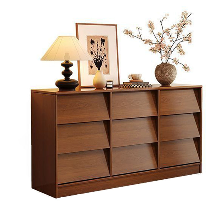 Aparador rectangular contemporáneo retro de persiana veneciana, ecológico, de madera de ingeniería MDF y acero al carbono, con 6/9 cajones, para salón y dormitorio 
