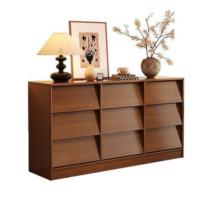 Contemporary Retro Venetian Blind Rectangular Pine Wood Carbon Steel Storage Cabinet 6/9-Drawer For Living Room & Bedroom