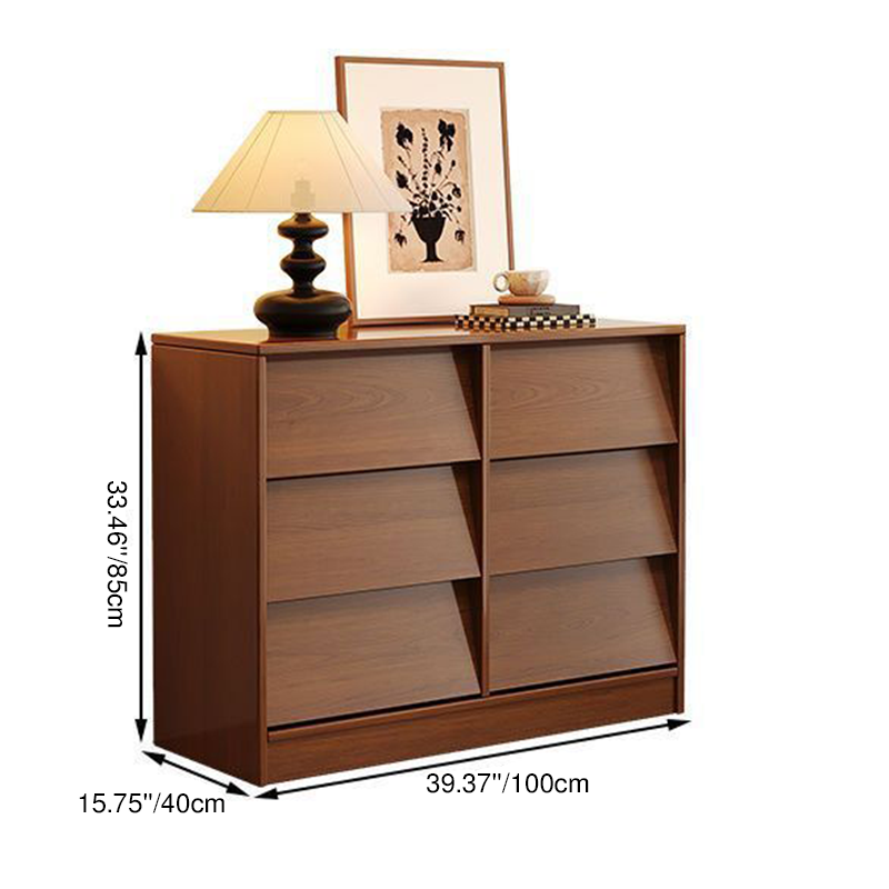 Contemporary Retro Venetian Blind Rectangular Pine Wood Carbon Steel Storage Cabinet 6/9-Drawer For Living Room & Bedroom