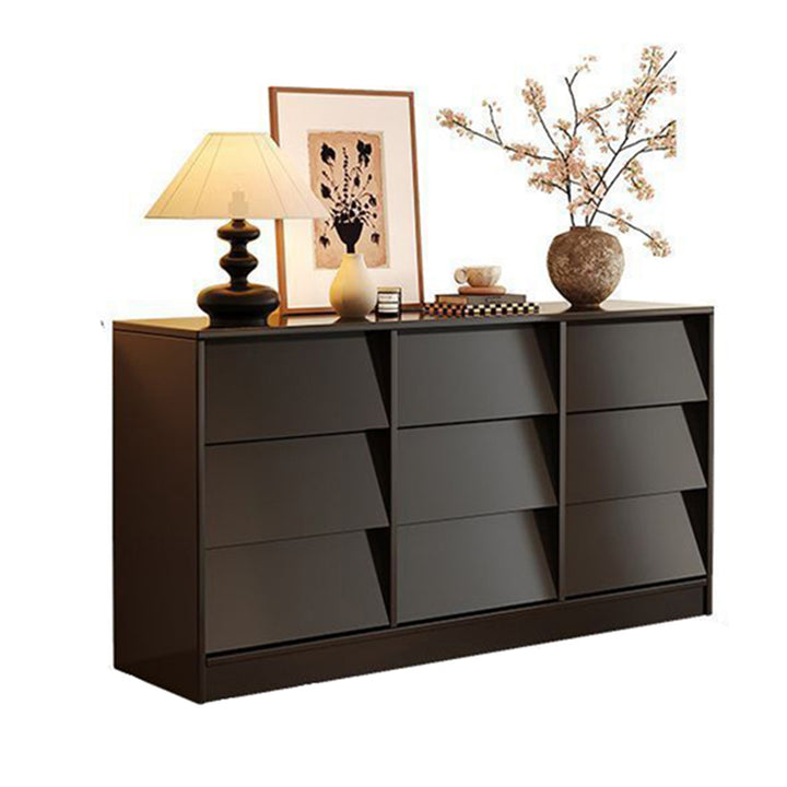 Aparador rectangular contemporáneo retro de persiana veneciana, ecológico, de madera de ingeniería MDF y acero al carbono, con 6/9 cajones, para salón y dormitorio 