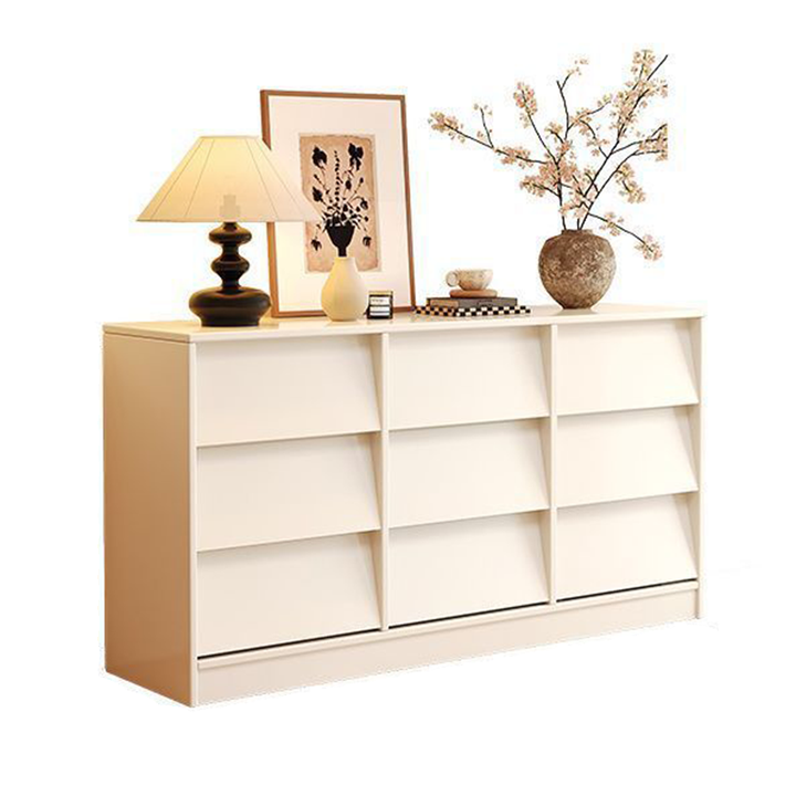 Aparador rectangular contemporáneo retro de persiana veneciana, ecológico, de madera de ingeniería MDF y acero al carbono, con 6/9 cajones, para salón y dormitorio 