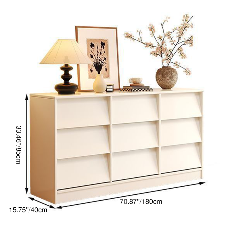 Aparador rectangular contemporáneo retro de persiana veneciana, ecológico, de madera de ingeniería MDF y acero al carbono, con 6/9 cajones, para salón y dormitorio 