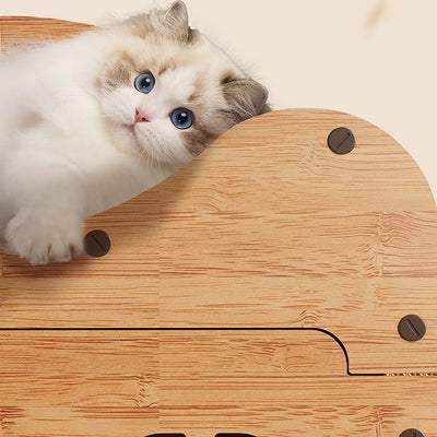 Traditional Rustic Wavy Rectangle House-Shape MDF Corrugated Paper Cat Beds 1-Cabinet For Living Room