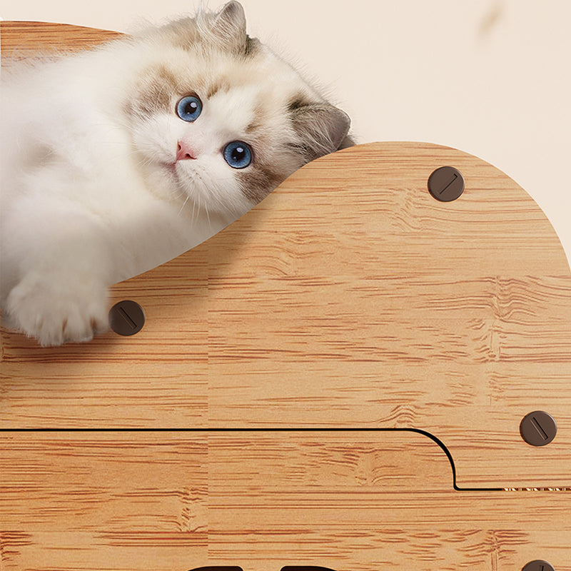 Traditional Rustic Wavy Rectangle House-Shape MDF Corrugated Paper Cat Beds 1-Cabinet For Living Room