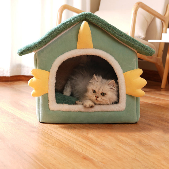 Modern Art Deco House-Shaped Flannelette Drop-Molded Fabric Detachable Cat Beds 1-Tier For Living Room