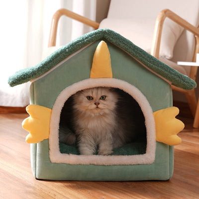 Modern Art Deco House-Shaped Flannelette Drop-Molded Fabric Detachable Cat Beds 1-Tier For Living Room