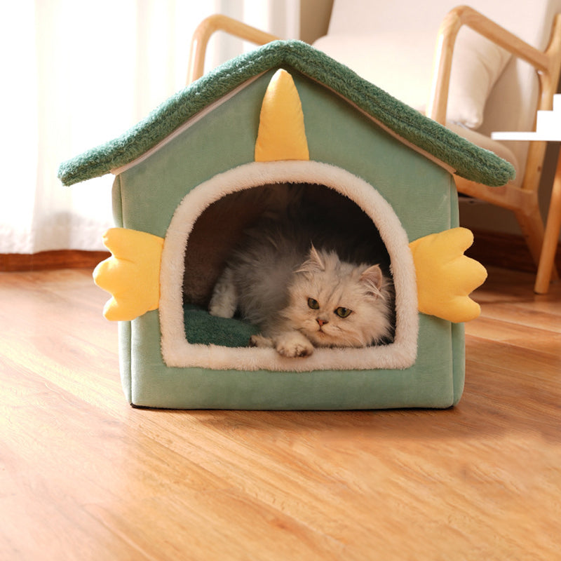 Modern Art Deco House-Shaped Flannelette Drop-Molded Fabric Detachable Cat Beds 1-Tier For Living Room