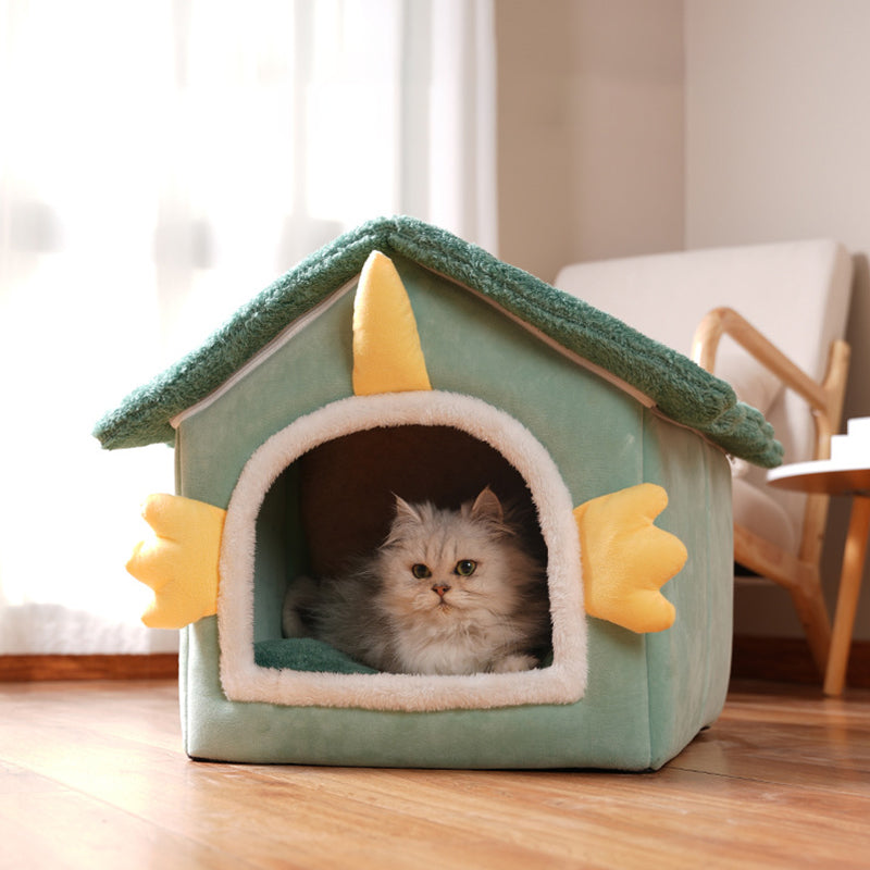 Modern Art Deco House-Shaped Flannelette Drop-Molded Fabric Detachable Cat Beds 1-Tier For Living Room
