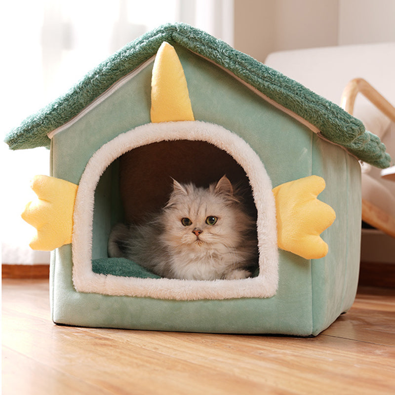 Modern Art Deco House-Shaped Flannelette Drop-Molded Fabric Detachable Cat Beds 1-Tier For Living Room