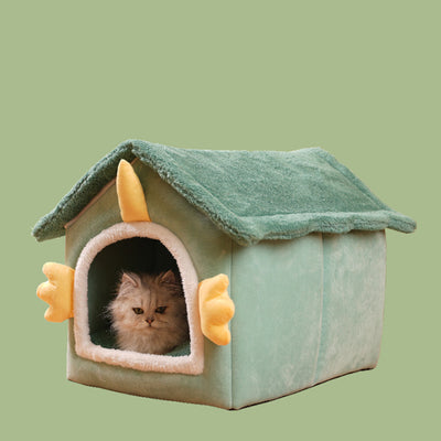 Modern Art Deco House-Shaped Flannelette Drop-Molded Fabric Detachable Cat Beds 1-Tier For Living Room