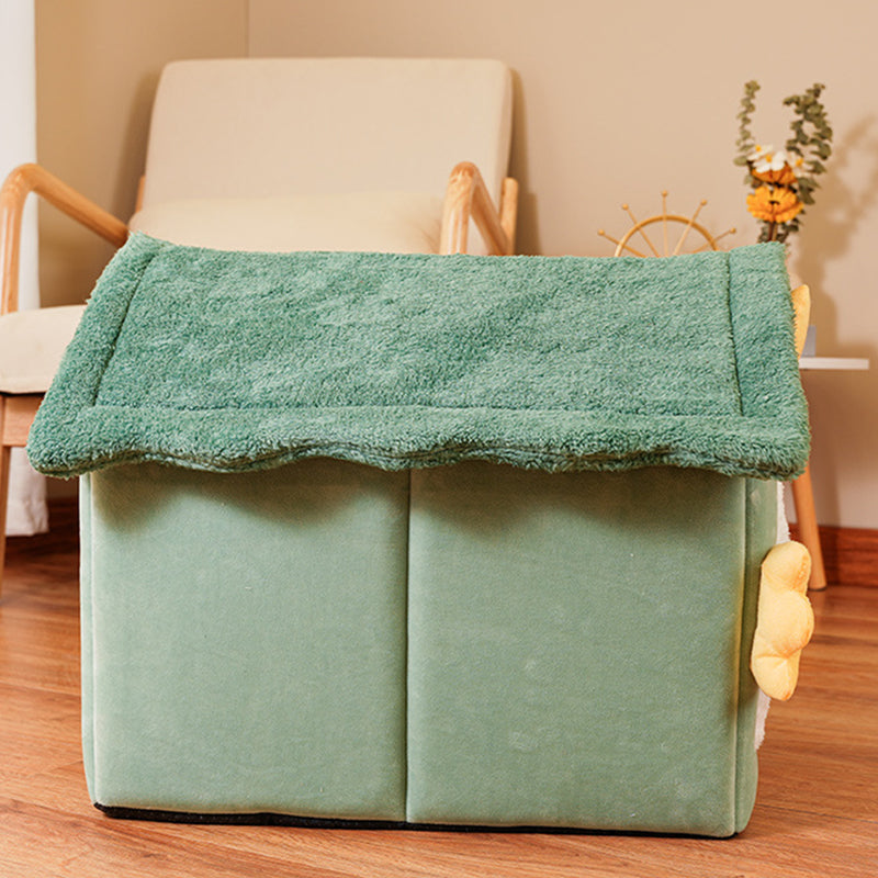 Modern Art Deco House-Shaped Flannelette Drop-Molded Fabric Detachable Cat Beds 1-Tier For Living Room