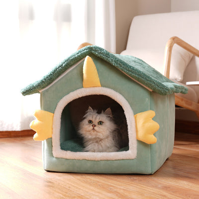 Modern Art Deco House-Shaped Flannelette Drop-Molded Fabric Detachable Cat Beds 1-Tier For Living Room