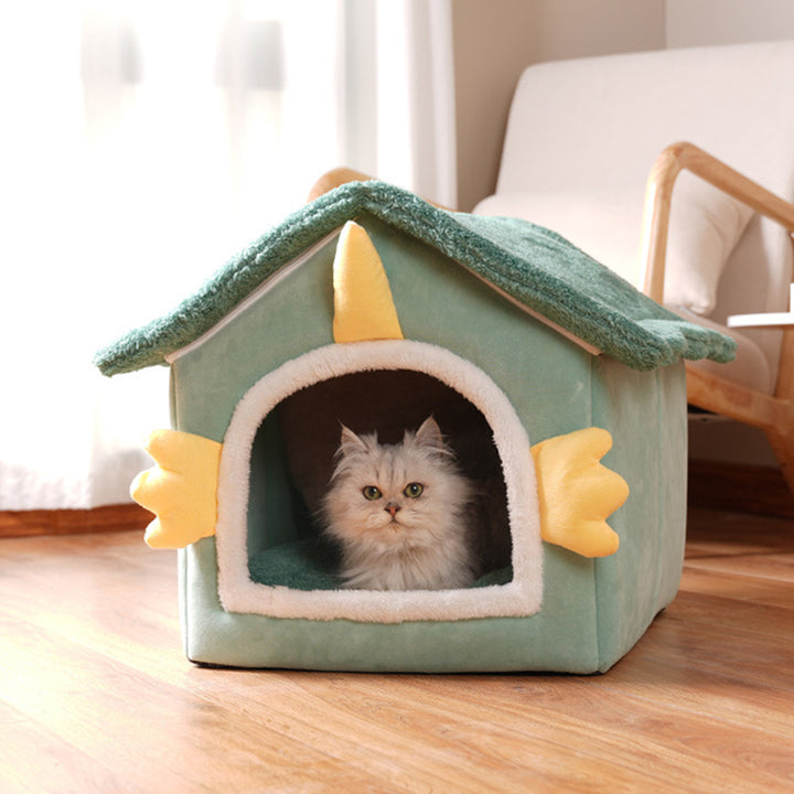 Modern Art Deco House-Shaped Flannelette Drop-Molded Fabric Detachable Cat Beds 1-Tier For Living Room